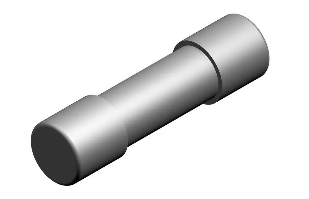 Silberner Zylinder mit zwei unterschiedlichen Enden, der auf einem weißen Hintergrund dargestellt ist. Bosch-Produkt, möglicherweise für technische Anwendungen.